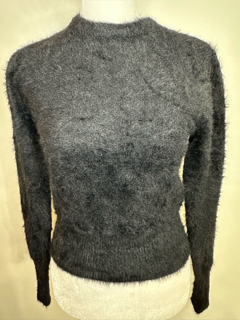 Zara Knit Fuzzy Black Crewneck Sweater - Size S